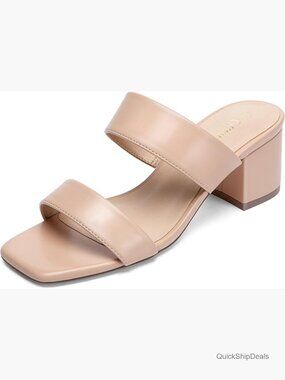 Women's Wide Width Heeled Sandals Square Toe Slip On Chunky Block Heels